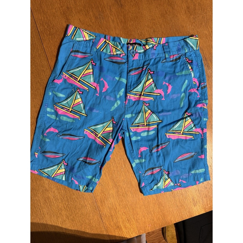 Pink Dolphin Shorts 38 Sailboat Dolphin Print 90s Neon Surf‎ Beach Rare